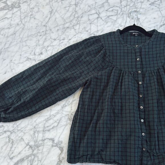 MADEWELL Plaid Balloon-Sleeve Peasant Top Sz M - Picture 8 of 9